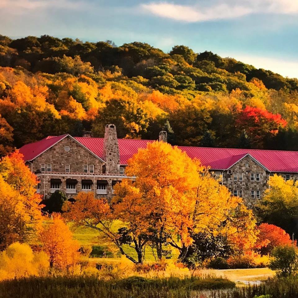Autumn trees surrounding a rural Virginia lodge